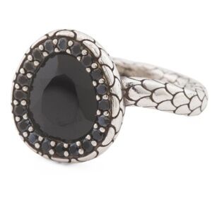 ALBERT Made In Italy Sterling Silver Black Spinel Halo Ring New with box Size 8